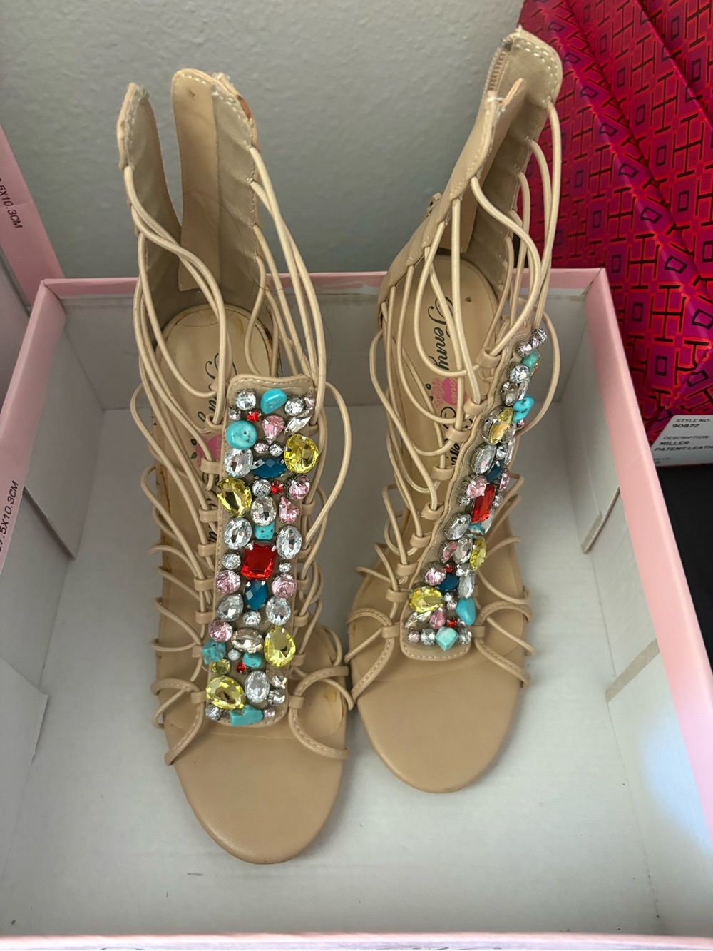 Penny Loves Kenny Nude Jeweled Gladiator Heels